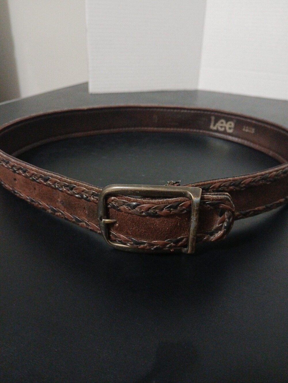 Lee Brown Braided Leather Men's 32" Belt with Antique Brass Buckle